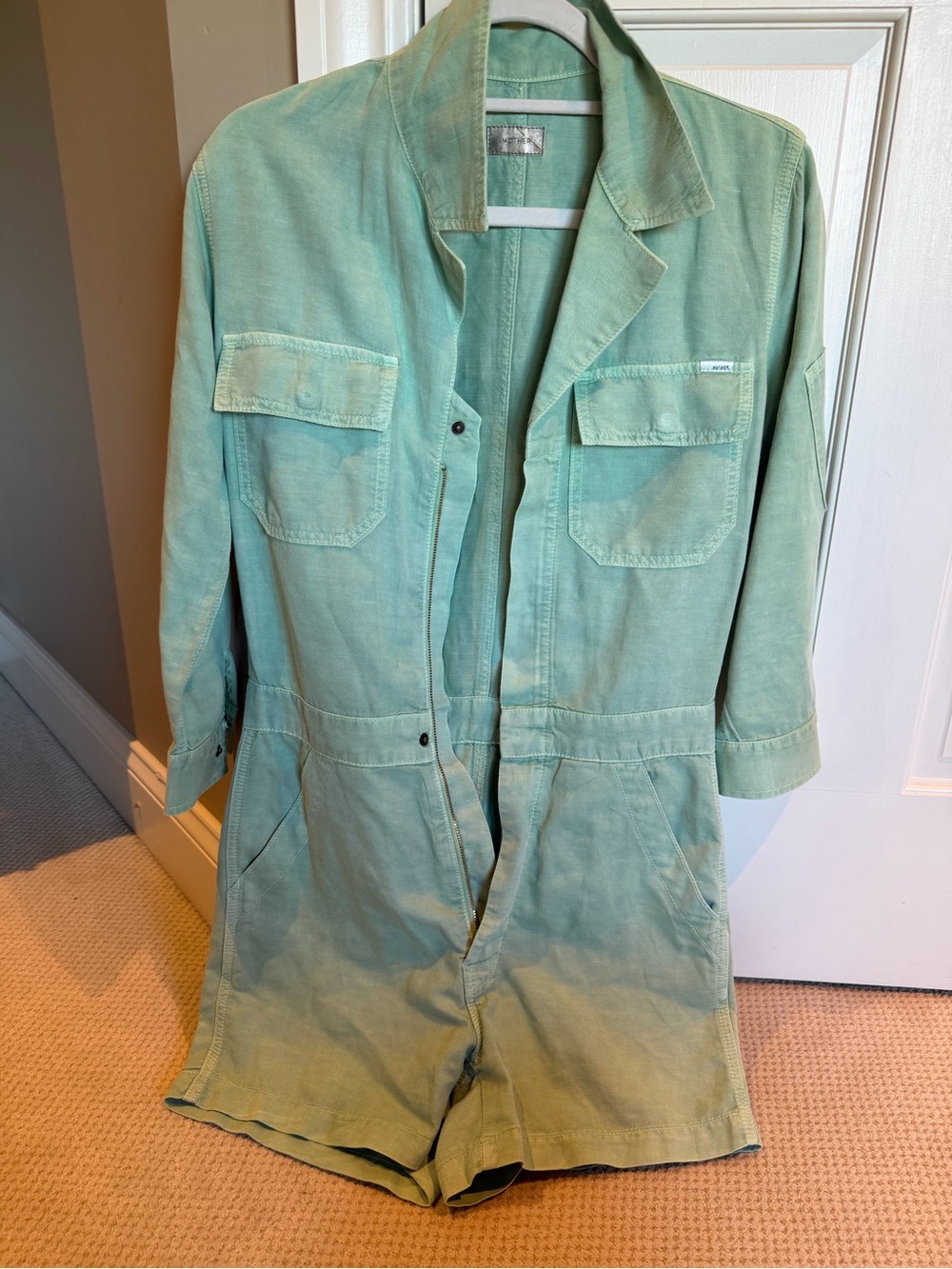 MOTHER Mint Green Utility Romper Jacket